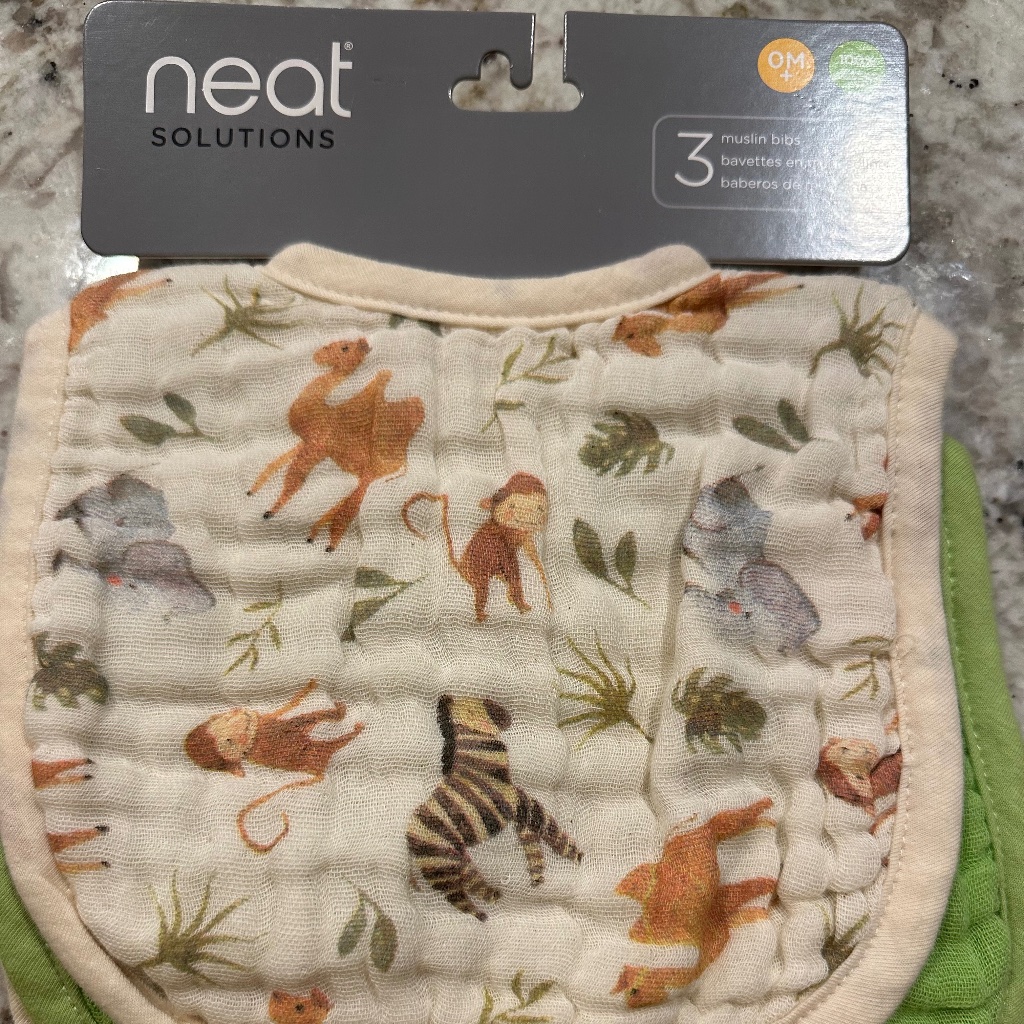 Brand New With Tags Neat Solutions 3Pack Muslin SafariThemed Bib Set